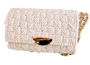 Handmade thick yarn cream colored handbag purse with chain